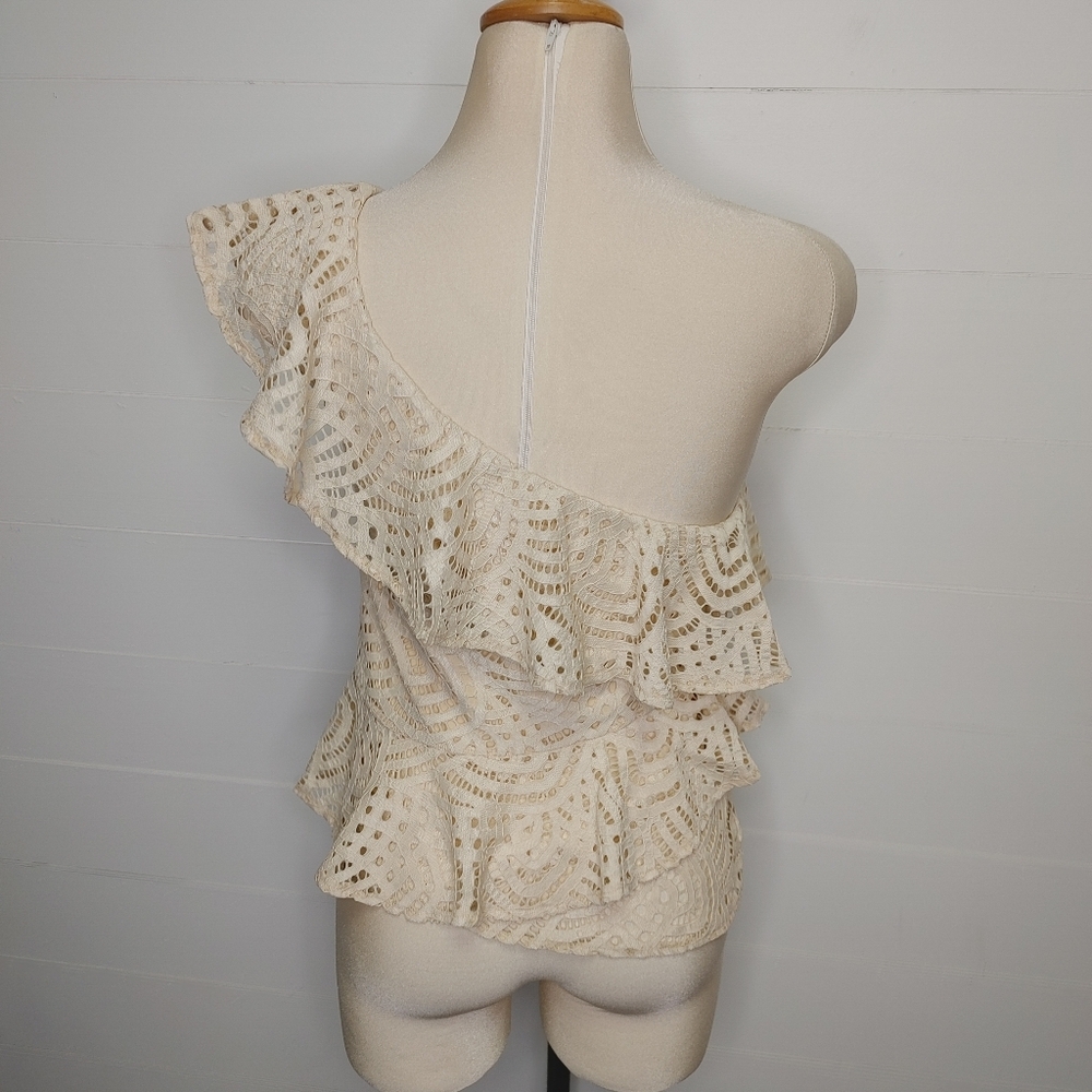 Highline Embroidered Lace One-shoulder Ruffle Top S/M - Picture 5 of 10